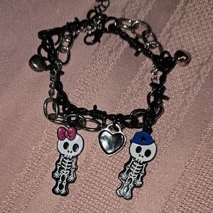 Skeleton Charm Bracelet with Black Chain